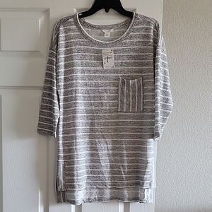 Caslon Gray Striped Long Sleeve Top